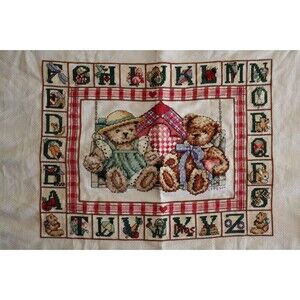 Finished Cross Stitch Bobbie G Designs Teddy Love Alphabet Blocks Completed
